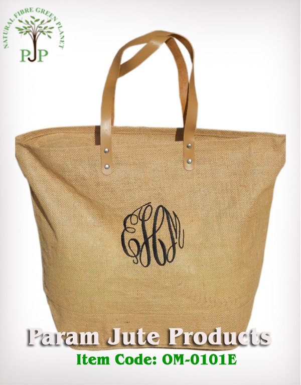 Jute Beach Bags with Leather Handle